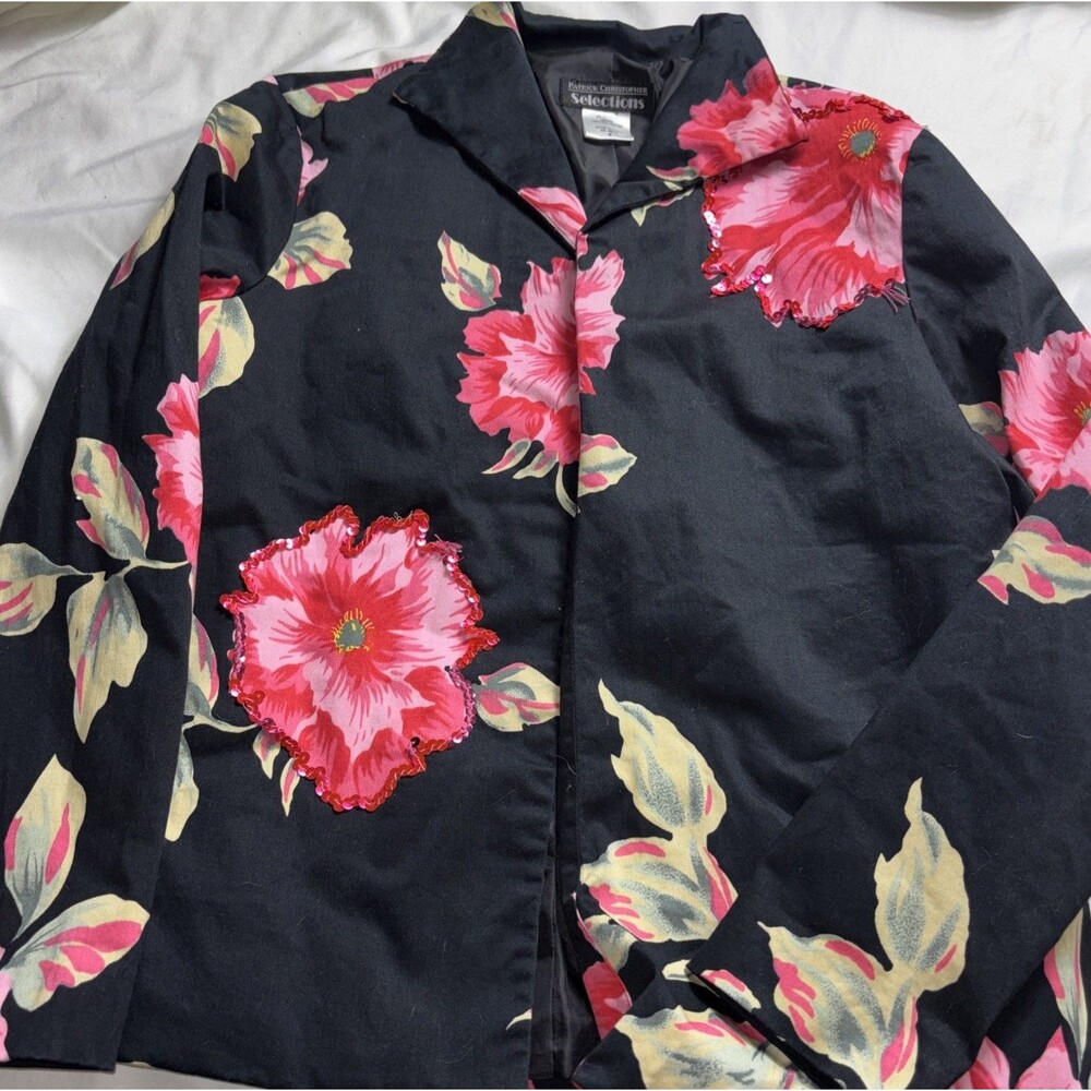 Spring Easter Workwear Office Jacket Blazer Floral Pink Black Sequin W
